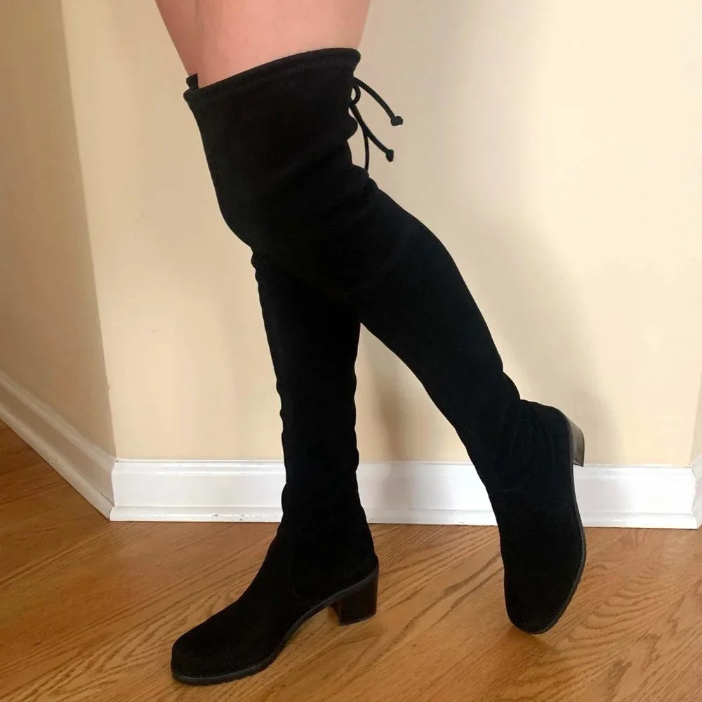 Stuart Weitzman Black Suede Over-the-Knee Boots